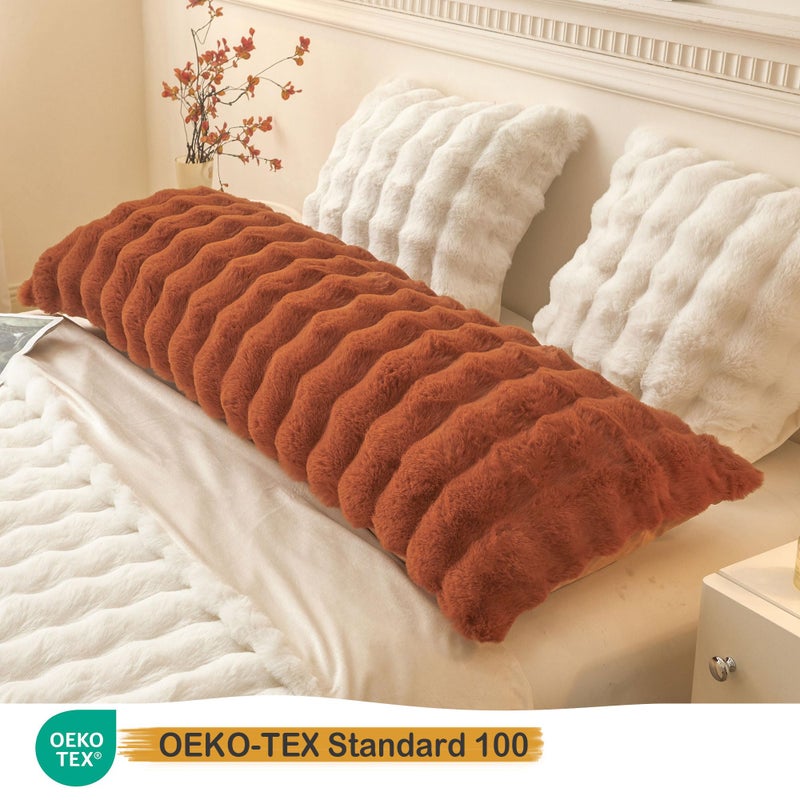LIFEREVO Fluffy Faux Rabbit Fur Body Pillow Cover, Cozy Bubble Shaggy Plush Bed Body Pillowcase with Zipper Closure, Long 20"x54" Fuzzy Furry Pillow Case for Bedroom Home Decoration, Burnt Orange - Image 3