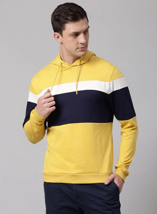 Men's Ochre Cotton Blend Solid Pattern Regular Fit Sweatshirt