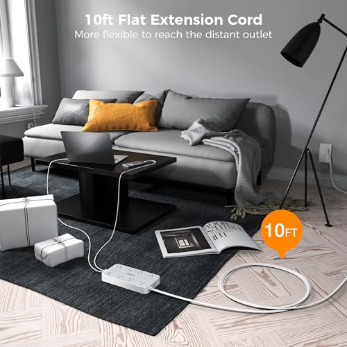 TESSAN Power Strip Surge Protector 10 FT, TESSAN Flat Plug Extension Cord with 8 Outlets 3 USB Ports(1 USB C), 1080Joules Wall Mountable Multi Port Charging Station for Home Office Dorm Room Essentials - Image 2