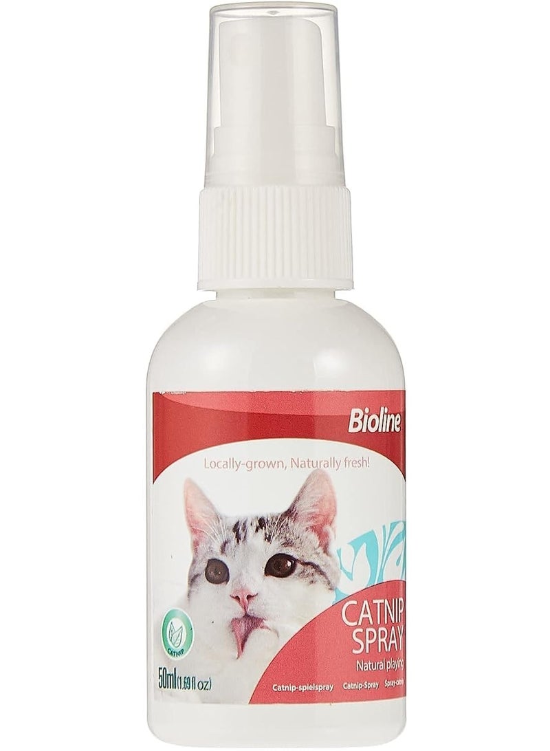 Bioline Catnip Spray 50ml, Natural For Cats, White/Maroon