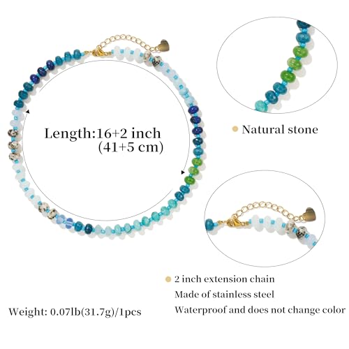 Badu Gemstone Beaded Necklace for Women Colorful Natural Stone Freshwater Pearl Surfer Beach Rainbow Necklace Jewelry Gift (Blue) - Image 2