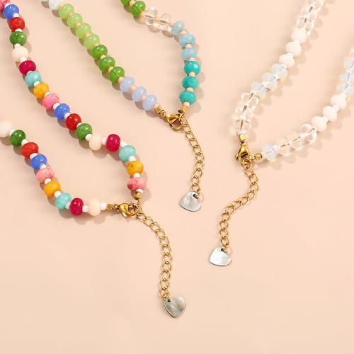 Badu Gemstone Beaded Necklace for Women Colorful Natural Stone Freshwater Pearl Surfer Beach Rainbow Necklace Jewelry Gift (Blue) - Image 5
