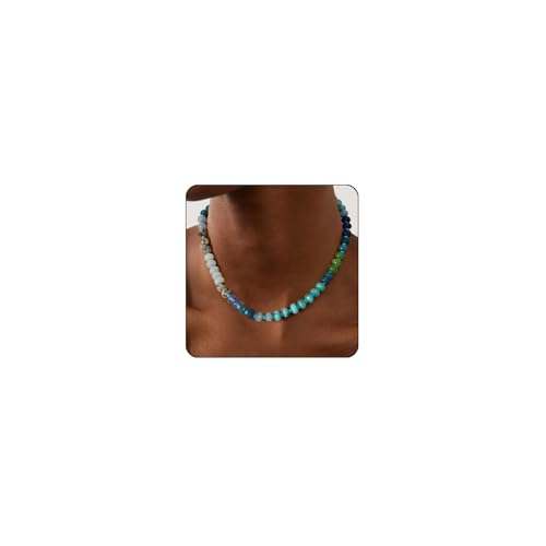 Badu Gemstone Beaded Necklace for Women Colorful Natural Stone Freshwater Pearl Surfer Beach Rainbow Necklace Jewelry Gift (Blue) - Image 1