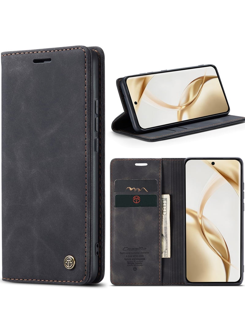 CaseMe Phone Case Luxury PU Leather Design 013 Flip Cover Card Slot Holder Cover For Honor 200 (Black ) - Image 1