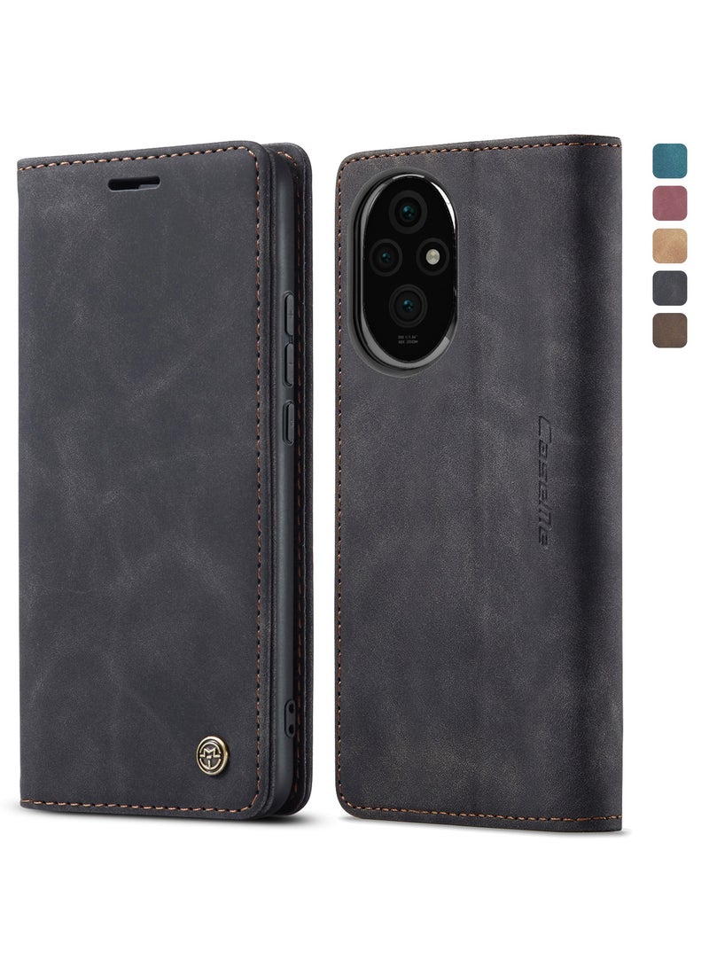 CaseMe Phone Case Luxury PU Leather Design 013 Flip Cover Card Slot Holder Cover For Honor 200 (Black ) - Image 2