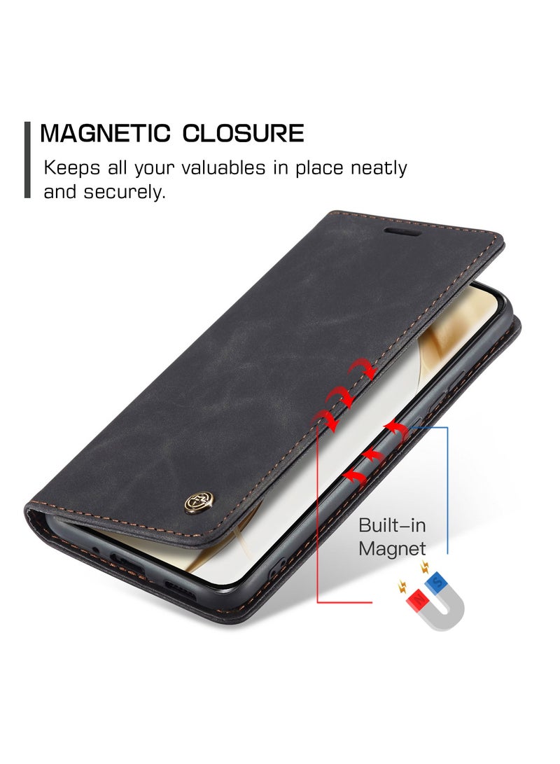 CaseMe Phone Case Luxury PU Leather Design 013 Flip Cover Card Slot Holder Cover For Honor 200 (Black ) - Image 3