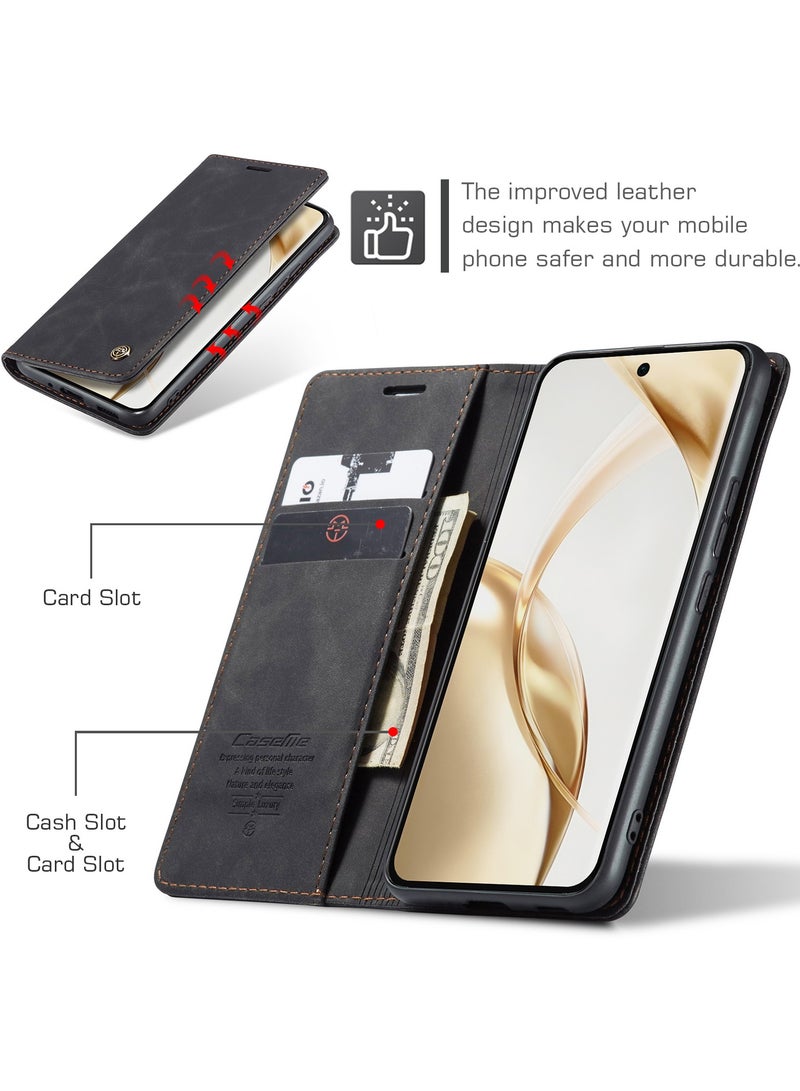 CaseMe Phone Case Luxury PU Leather Design 013 Flip Cover Card Slot Holder Cover For Honor 200 (Black ) - Image 4