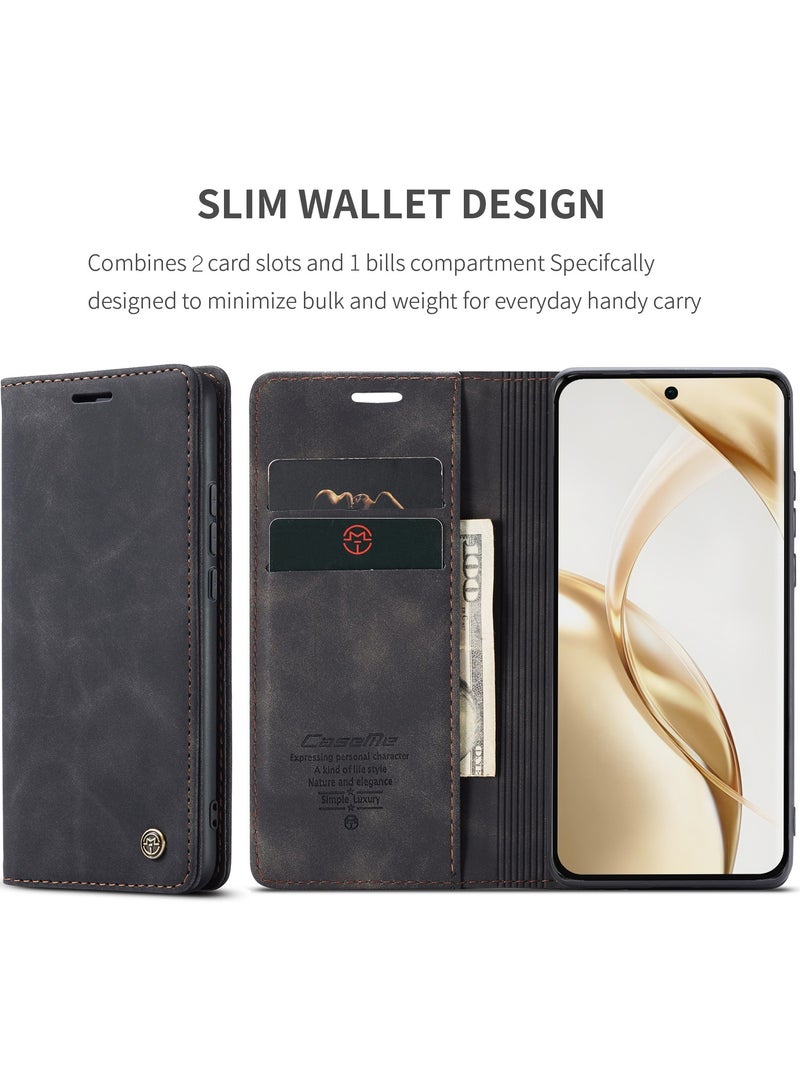 CaseMe Phone Case Luxury PU Leather Design 013 Flip Cover Card Slot Holder Cover For Honor 200 (Black ) - Image 5