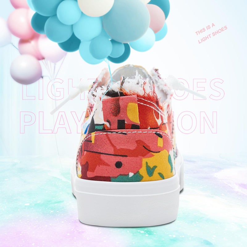 Obtaom Womens Floral Play Canvas Sneakers Cute Tie Dye Slip on Shoes Comfortable Multi Floral Print Canvas Sneakers for Fashion Lady(Red/Pink,US7) - Image 2
