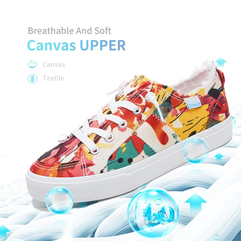 Obtaom Womens Floral Play Canvas Sneakers Cute Tie Dye Slip on Shoes Comfortable Multi Floral Print Canvas Sneakers for Fashion Lady(Red/Pink,US7) - Image 4