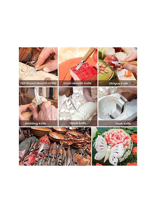 Raxoom Wood Carving Kit, Convenient Tools Set Cut Resistant Gloves Spoon Carving Hook Knife, Wood Carving Whittling Knife, Chip Carving Detail Knife Sandpaper for Woodworking - Image 3