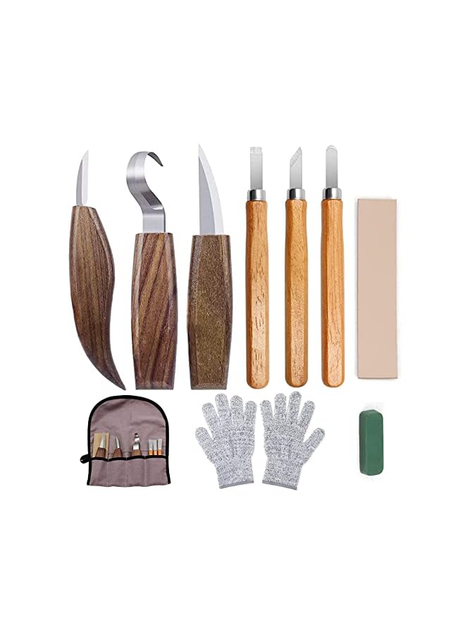 Raxoom Wood Carving Kit, Convenient Tools Set Cut Resistant Gloves Spoon Carving Hook Knife, Wood Carving Whittling Knife, Chip Carving Detail Knife Sandpaper for Woodworking - Image 2
