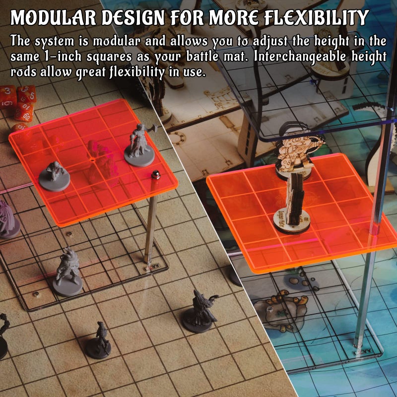 CZYY 3D Combat Risers Set Colored Acrylic Connected by Metal Pillars Flying Miniature Flight Stand with 1 Inch SquareGrid Great Wargame Space for D&D and Other Tabletop RPG - Image 4