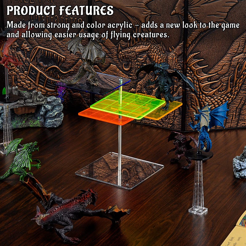 CZYY 3D Combat Risers Set Colored Acrylic Connected by Metal Pillars Flying Miniature Flight Stand with 1 Inch SquareGrid Great Wargame Space for D&D and Other Tabletop RPG - Image 3