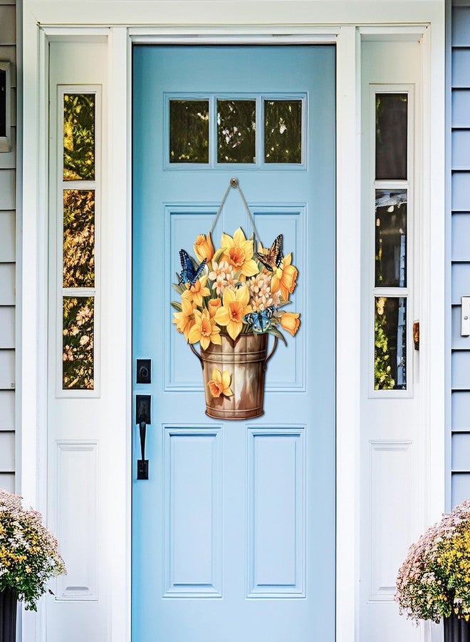 Novabright Spring Decorations for Home Spring Daffodil Hanging Sign Daffodil Porch Door Hanger Decor Rustic Wood Wall Hanging Decoration for Home Porch Door Decor and Mom Wife Grandma Gift - Image 3