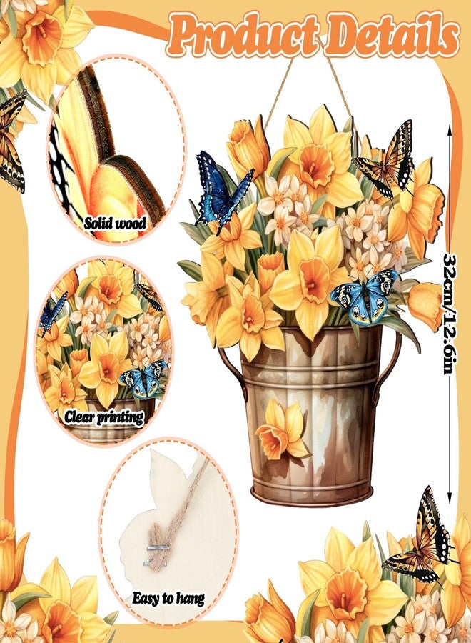 Novabright Spring Decorations for Home Spring Daffodil Hanging Sign Daffodil Porch Door Hanger Decor Rustic Wood Wall Hanging Decoration for Home Porch Door Decor and Mom Wife Grandma Gift - Image 2