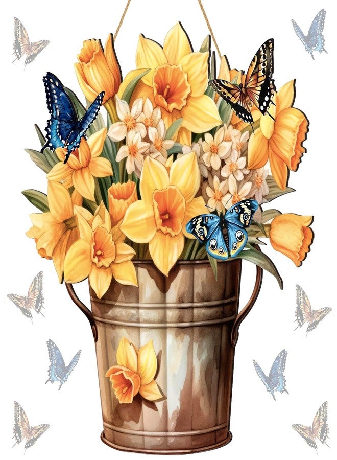 Novabright Spring Decorations for Home Spring Daffodil Hanging Sign Daffodil Porch Door Hanger Decor Rustic Wood Wall Hanging Decoration for Home Porch Door Decor and Mom Wife Grandma Gift - Image 1