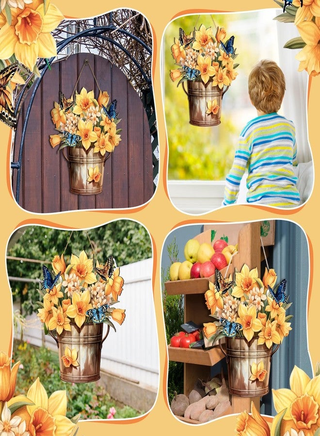 Novabright Spring Decorations for Home Spring Daffodil Hanging Sign Daffodil Porch Door Hanger Decor Rustic Wood Wall Hanging Decoration for Home Porch Door Decor and Mom Wife Grandma Gift - Image 4