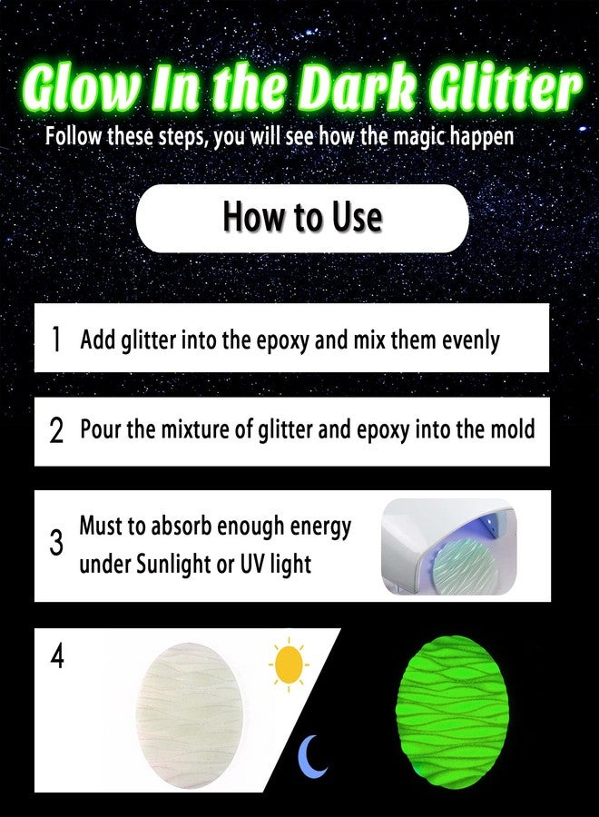 Renfio Glow in The Dark Glitter, 1.94oz 55g Luminous Ultra Fine Glitters Powder Glowing Glitter Epoxy Resin PET Flake 1/128" 0.008" 0.2mm Sequins for Craft Supplies Tumbler Slime Hair - White to Green - Image 5