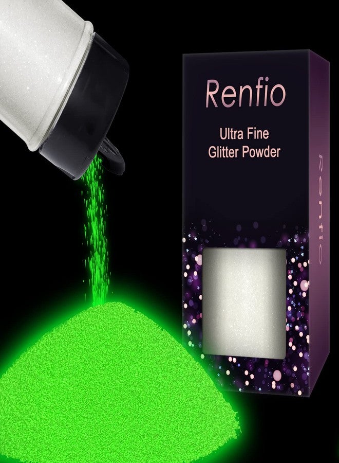 Renfio Glow in The Dark Glitter, 1.94oz 55g Luminous Ultra Fine Glitters Powder Glowing Glitter Epoxy Resin PET Flake 1/128" 0.008" 0.2mm Sequins for Craft Supplies Tumbler Slime Hair - White to Green - Image 1