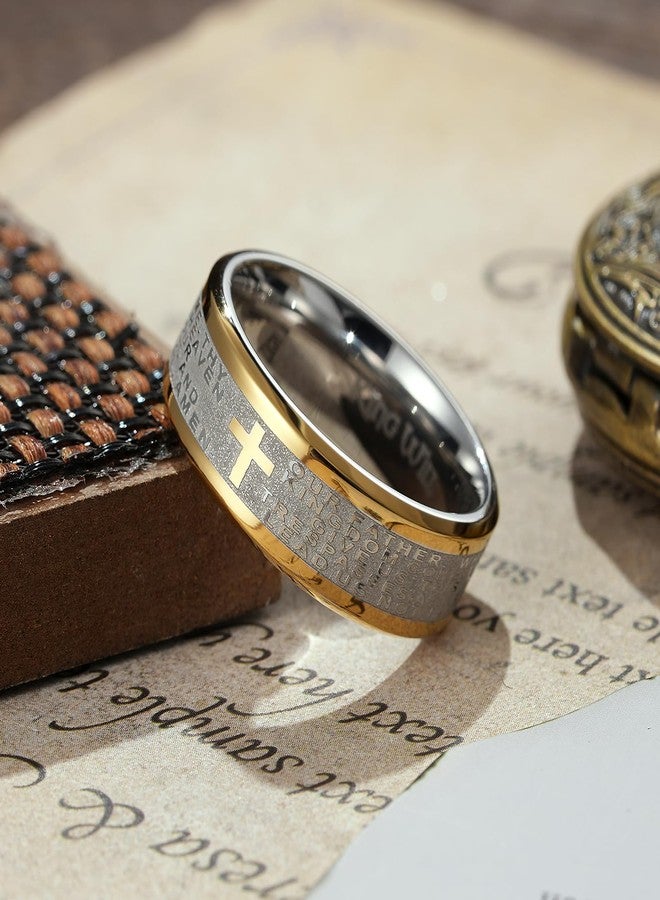 King Will خاتم كينغ ويل 8 مم ذهب جانبي فضي من الفولاذ المقاوم للصدأ خاتم صلاة الرب خاتم صليب خاتم زفاف مصقول عالي 9 - Image 3
