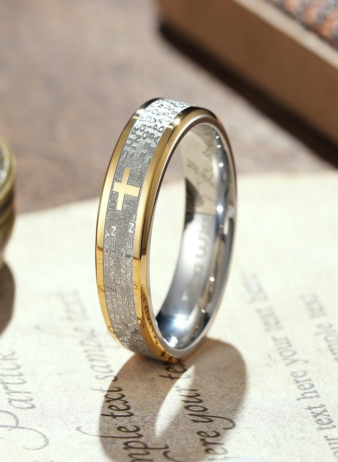King Will خاتم كينغ ويل 8 مم ذهب جانبي فضي من الفولاذ المقاوم للصدأ خاتم صلاة الرب خاتم صليب خاتم زفاف مصقول عالي 9 - Image 2