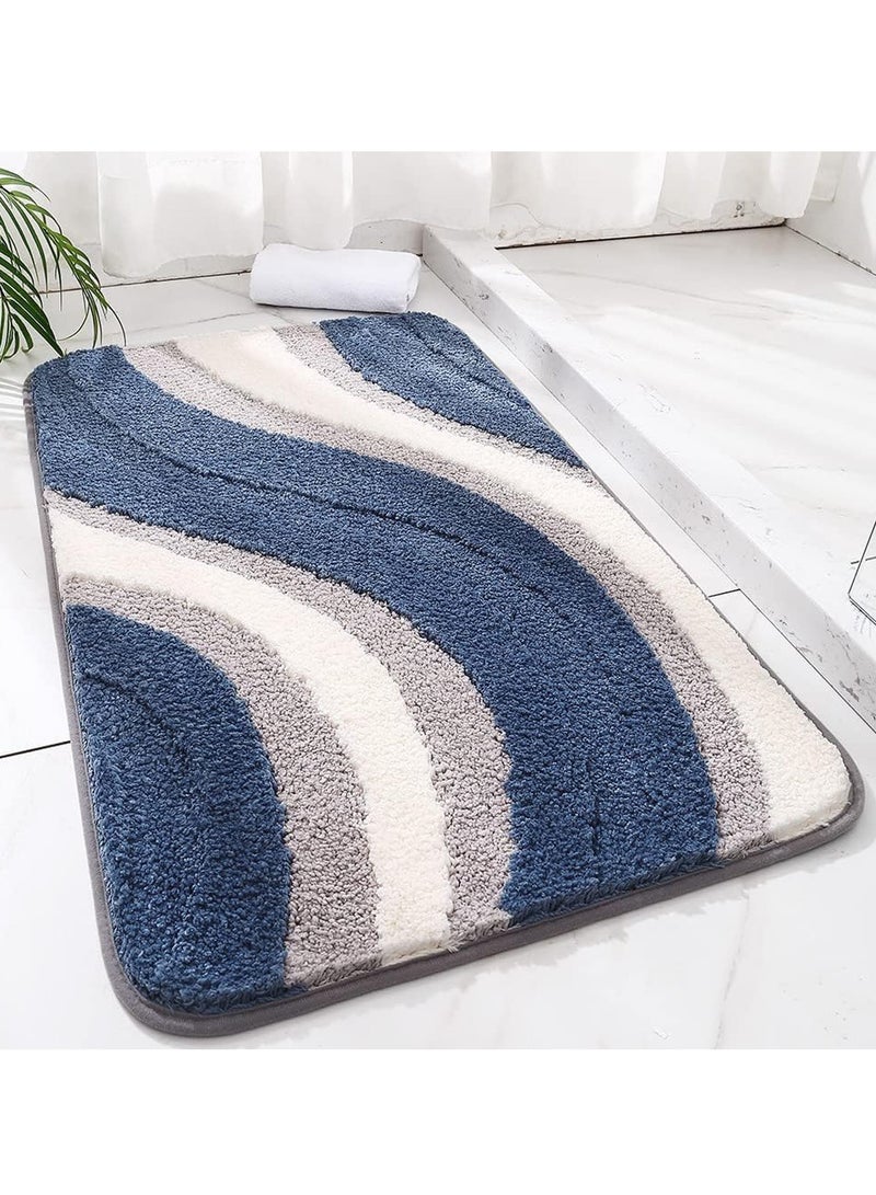 TYCOM Bathroom Rugs Bath Mat 40 By 60 CM Non Slip Fluffy Soft Plush Microfiber Shower Carpet Rug Machine Washable Quick Dry Ultra Bath Mats for Tub Bathroom and Shower Wave Blue and White Mix. - Image 1