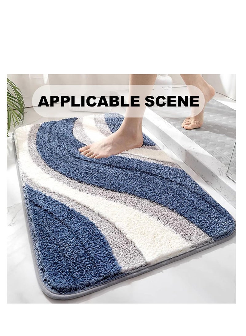TYCOM Bathroom Rugs Bath Mat 40 By 60 CM Non Slip Fluffy Soft Plush Microfiber Shower Carpet Rug Machine Washable Quick Dry Ultra Bath Mats for Tub Bathroom and Shower Wave Blue and White Mix. - Image 2