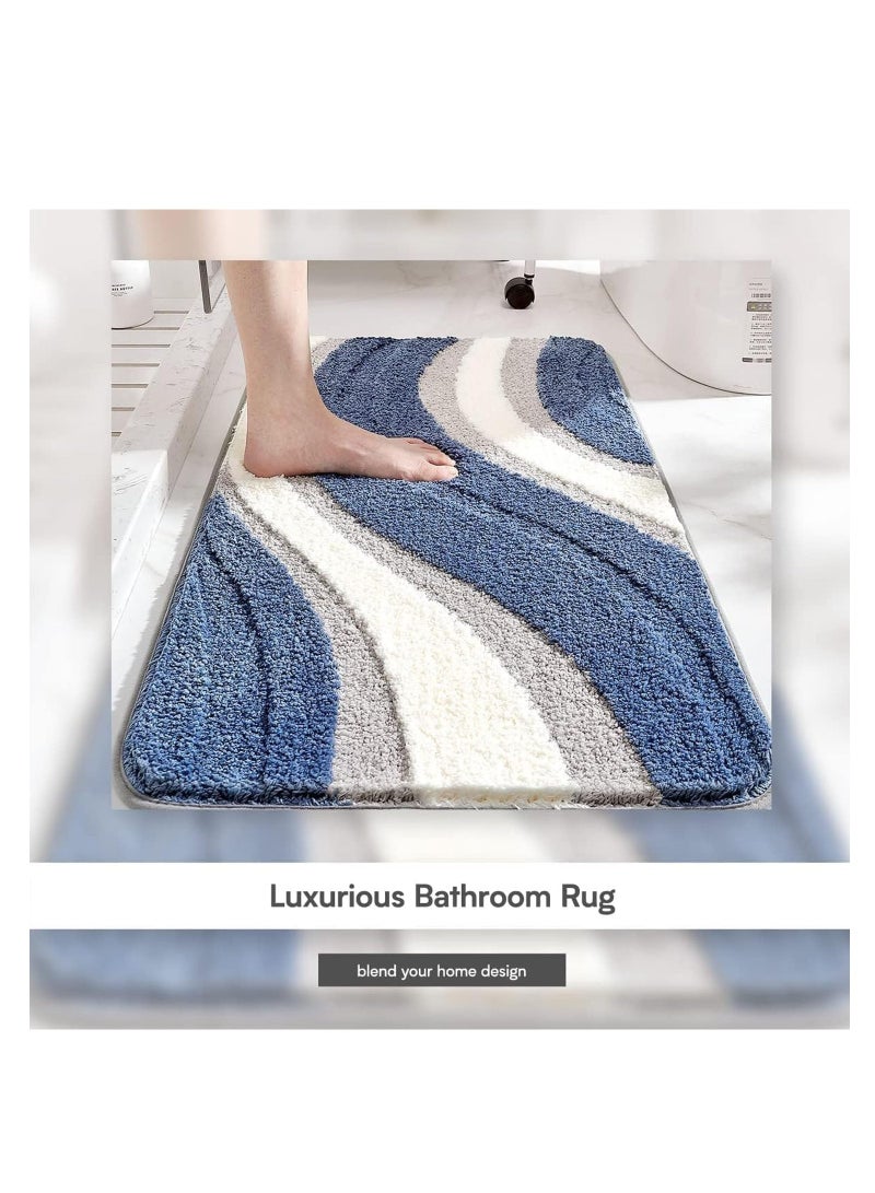 TYCOM Bathroom Rugs Bath Mat 40 By 60 CM Non Slip Fluffy Soft Plush Microfiber Shower Carpet Rug Machine Washable Quick Dry Ultra Bath Mats for Tub Bathroom and Shower Wave Blue and White Mix. - Image 5