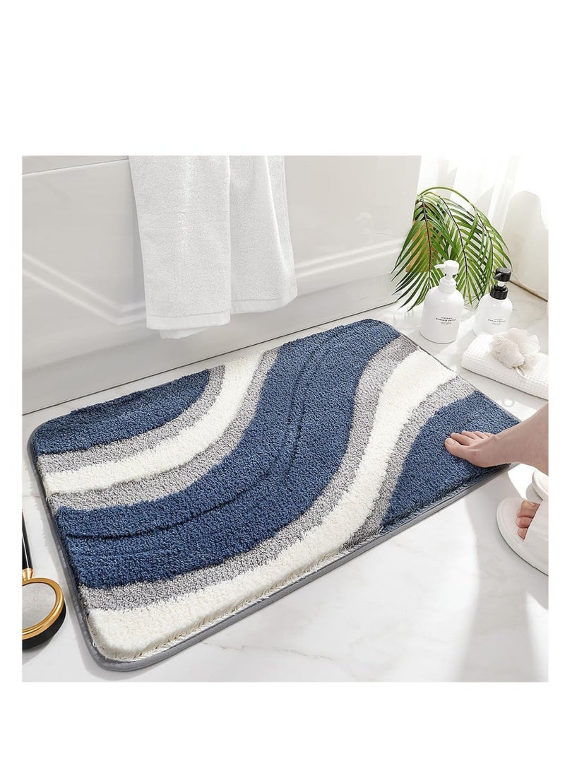TYCOM Bathroom Rugs Bath Mat 40 By 60 CM Non Slip Fluffy Soft Plush Microfiber Shower Carpet Rug Machine Washable Quick Dry Ultra Bath Mats for Tub Bathroom and Shower Wave Blue and White Mix. - Image 3