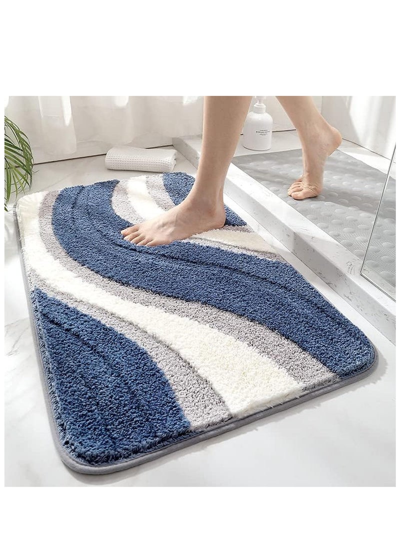 TYCOM Bathroom Rugs Bath Mat 40 By 60 CM Non Slip Fluffy Soft Plush Microfiber Shower Carpet Rug Machine Washable Quick Dry Ultra Bath Mats for Tub Bathroom and Shower Wave Blue and White Mix. - Image 4