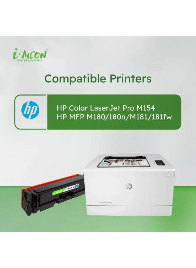 i-AICON Compatible Cyan Laser Toner CF531A 205A Cartridge 1100 Pages HP M154 M180 M181 - Image 5