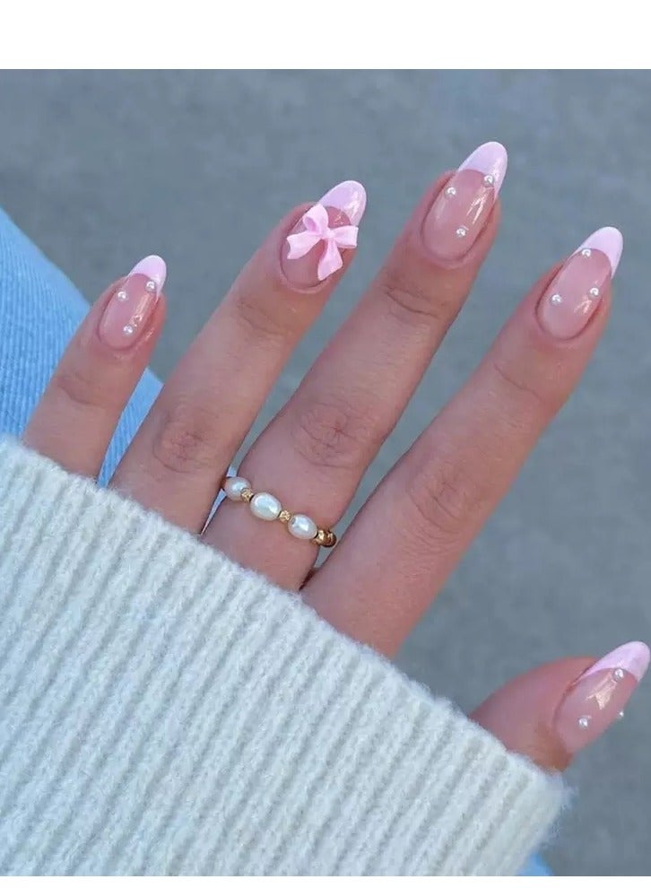 SYNSYB French Tip Press On Nails - Package Soft Gel French false Nails Short, Salon-quality Press On Nails, Seamless Glue-on Nails for Woman Nail Art Manicure - Image 2