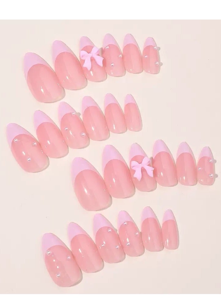 SYNSYB French Tip Press On Nails - Package Soft Gel French false Nails Short, Salon-quality Press On Nails, Seamless Glue-on Nails for Woman Nail Art Manicure - Image 4