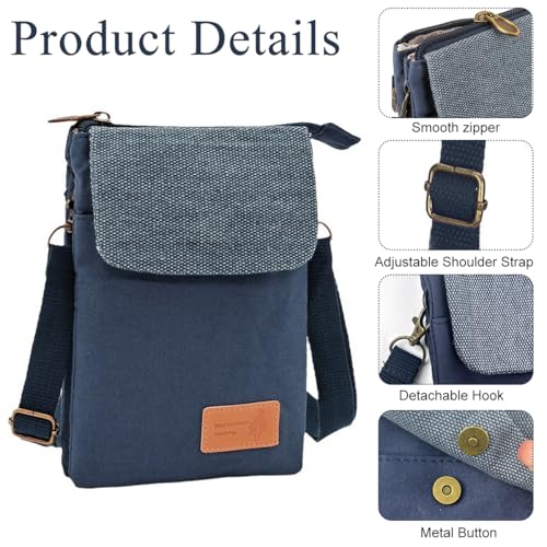 PALAY® Phone Sling Bag Canvas Mini Phone Bag Multi Layer Phone Pouch Fashion Mini Sling Bag Phone Pouch Shoulder Bag Crossbody Phone Bag with Detachable Shoulder Strap - Image 3