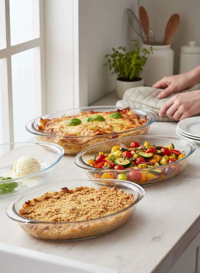 نظير طقم أواني خبز زجاجية بيضاوية من Sempre مكوّن من 3 قطع شفاف؛ صغير 1.6 لتر، متوسط 2.5 لتر، كبير 4 لتر (صُنع في البرازيل) - Image 2