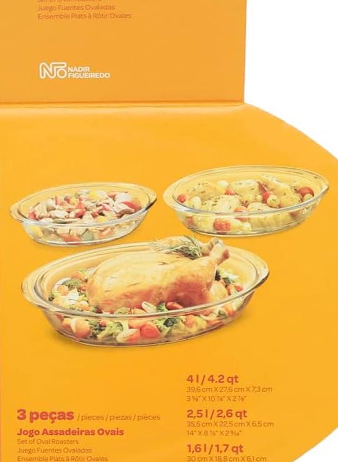 نظير طقم أواني خبز زجاجية بيضاوية من Sempre مكوّن من 3 قطع شفاف؛ صغير 1.6 لتر، متوسط 2.5 لتر، كبير 4 لتر (صُنع في البرازيل) - Image 4