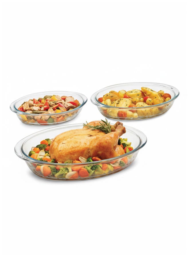 نظير طقم أواني خبز زجاجية بيضاوية من Sempre مكوّن من 3 قطع شفاف؛ صغير 1.6 لتر، متوسط 2.5 لتر، كبير 4 لتر (صُنع في البرازيل) - Image 1