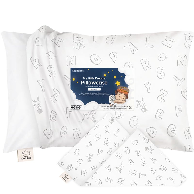 KeaBabies Toddler Pillowcase 13"x18" - Organic Cotton Toddler Pillowcase for Kids, Boys, Girls, Soft & Durable Cotton Cover for Miniature Sleepy Pillows, Cute Colors, Pillow Sold Separately (ABC Land) - Image 1
