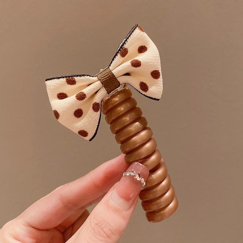 Loquat Candy Colored Childrens Hair Ties Telephone Line Hair Bands High Ponytail Holder Girls Hair Bands Floral Design Korean Style Polka Dot Bow Roll Telephone Line Milk Cafe