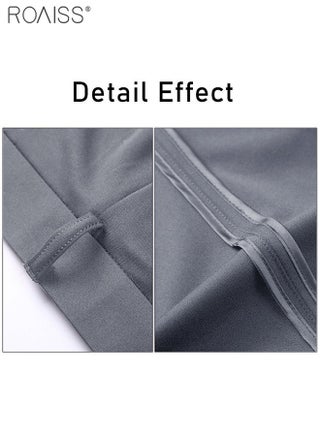 Men's Fashion Casual Business Pants Summer Light Thin High Elastic Classic Pure Grey Suit Pants Skintight Wrinkle-Resistant High Waist Straight Trousers with Pockets on Both Sides - view 4