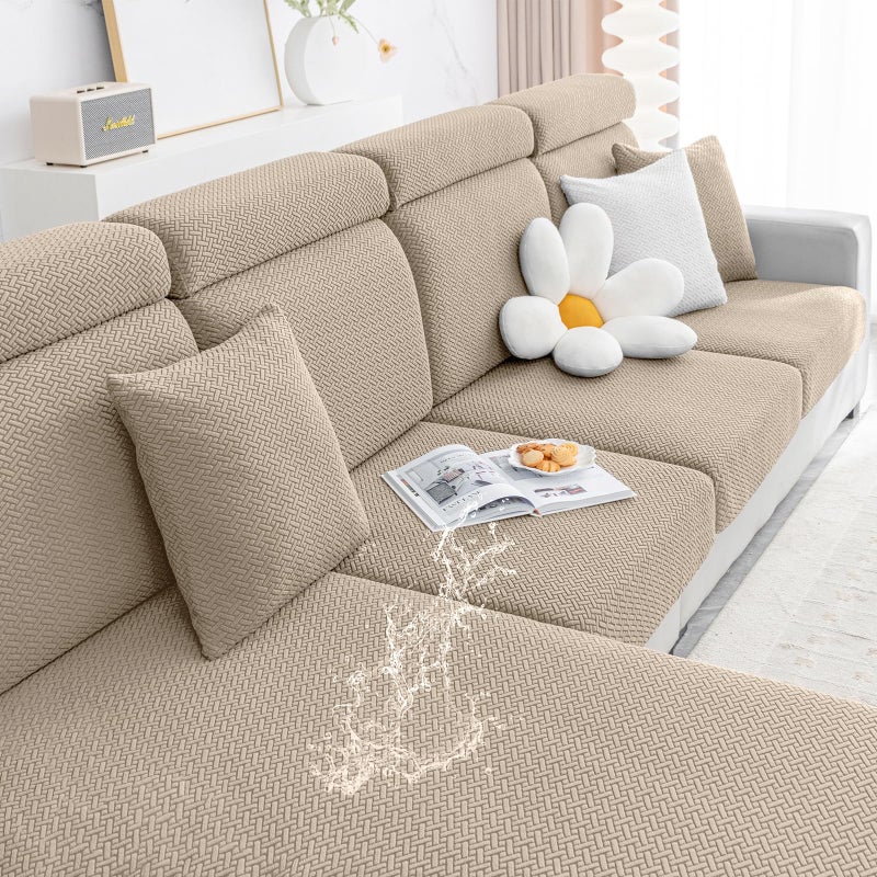 Smiry Waterproof Couch Cushion Covers Stretch Jacquard Thick Sofa Cushion Covers Washable Seat Slipcover Elastic Furniture Protector for Pets Kid 3PC Camel
