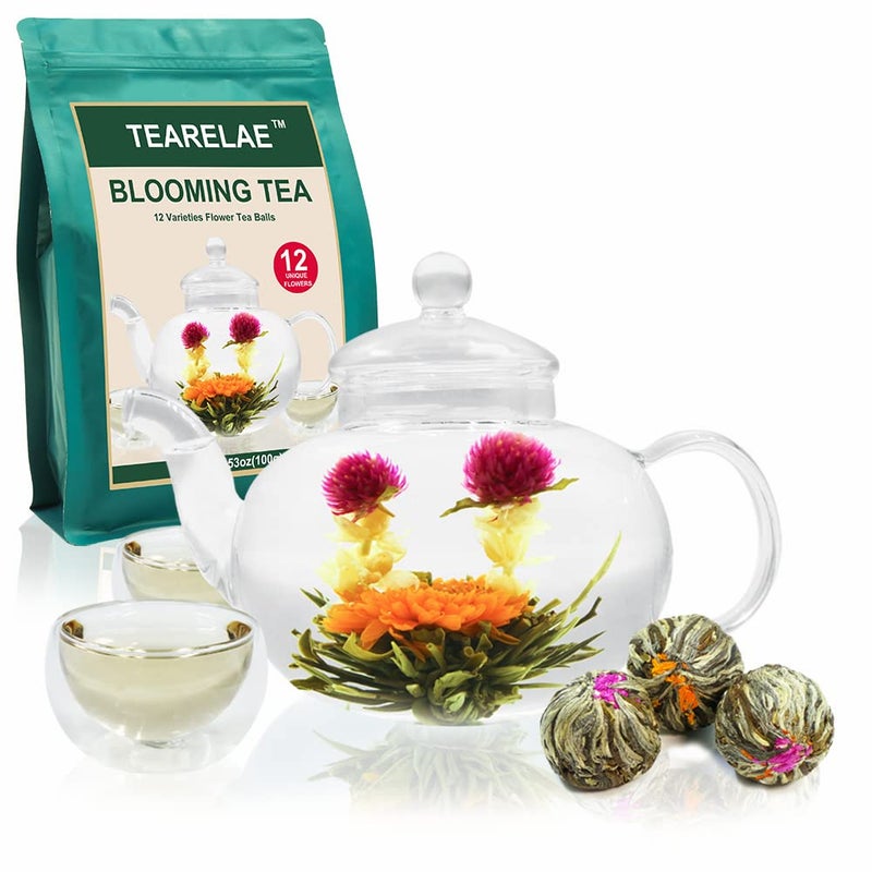 TEARELAE Blooming Tea Flowers - 12pcs Individually Sealed Flowering Balls - Hand-Tied Natural Green Tea Leaves & Edible Flowers - Gifts For Lovers - Image 2
