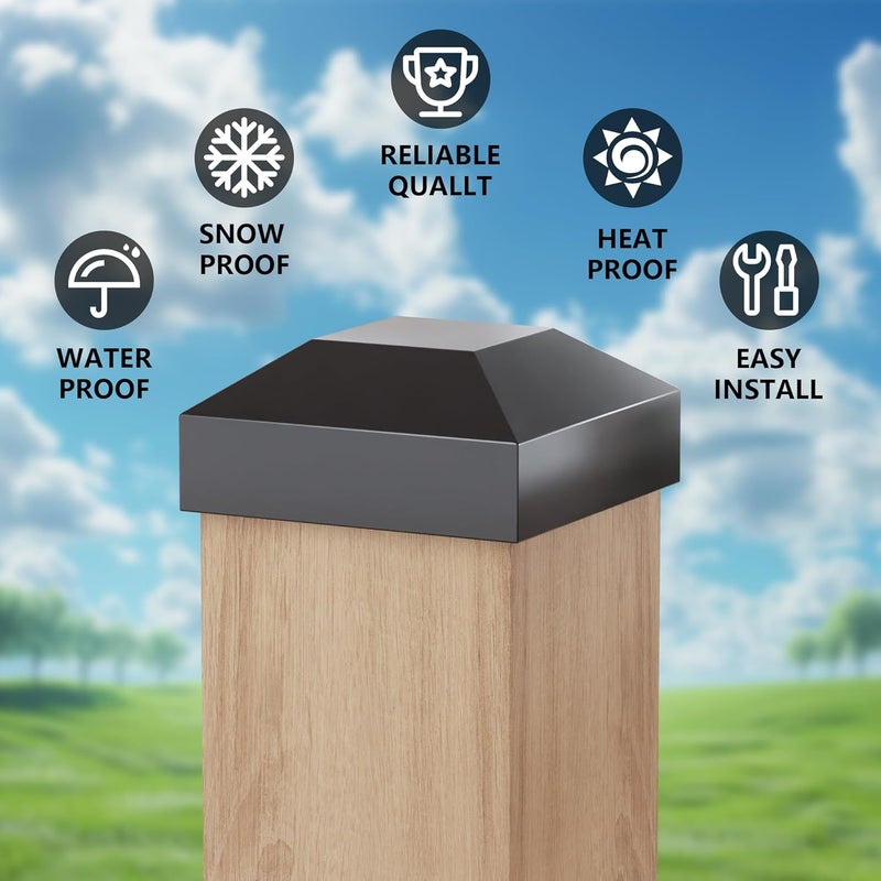 HILLMASTER 2X2 Post Caps for Wood Fence Post,Water-Proof UV-Proof Durable PP Plastic Decking Post Top Cap Cover for Metal Fence,Mailbox,Metal Wood Plastic Vinyl Iron Deck Railing, 6 Pcs, Black - Image 2