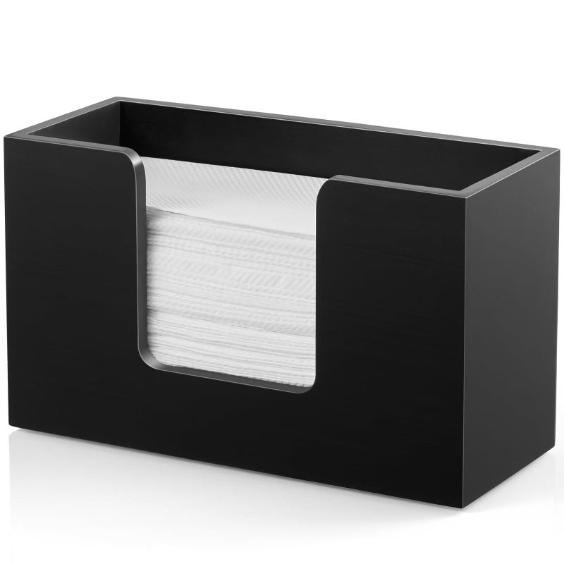 Bivvclaz Paper Towel Dispenser Countertop, Wooden Bathroom Paper Towel Holder for Home, Black Napkin Holder, Countertop Multifold C-Fold, Z-Fold, Trifold Paper Hand Towel Dispenser for Bathroom Toilet Kitchen - Image 1