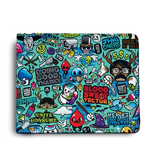 ShopMantra Wallet for Boys | Street Art Graffiti Print | Funky Pattern | Unique Bifold Faux Leather Purse for Men Wallet - Image 1