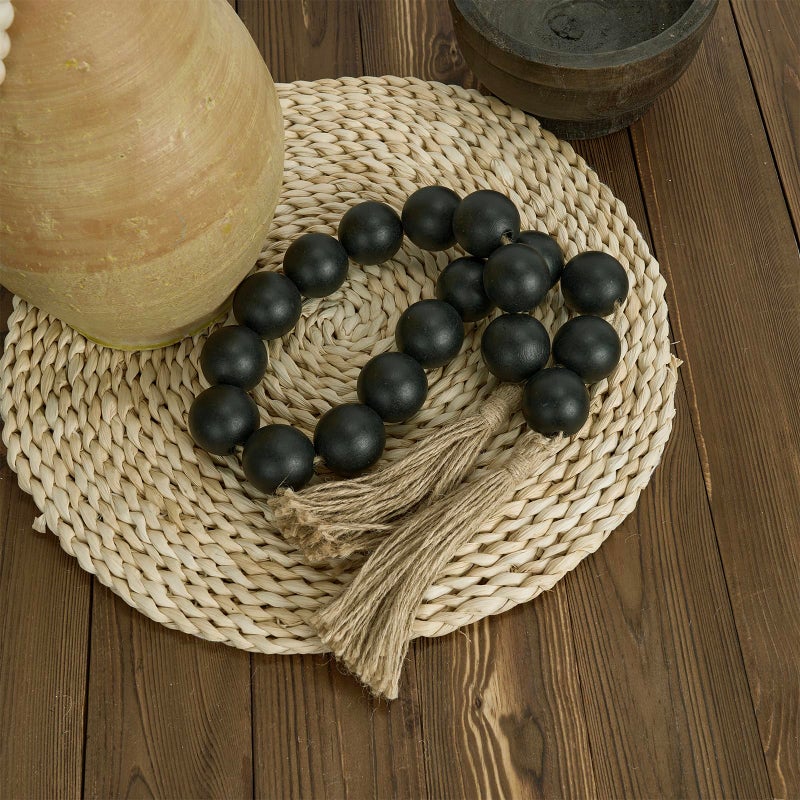 OMISHE Extra Large Wood Bead Garland Black with 1.6" Diameter Wooden Beads and Tassels, 41" Long Rustic Farmhouse Country Decorative Beads for Home Tiered Tray Decor, Black - Image 3