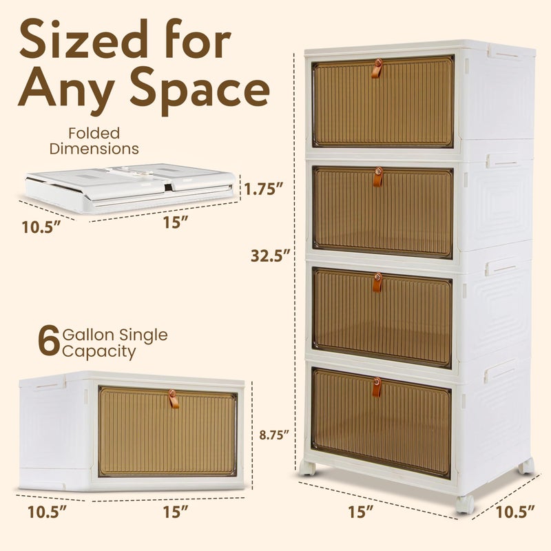 dbest products Quik Box Sport 4-Tier Stackable Storage Organizer - 24 Gallon Capacity Collapsible Bins with Magnetic Doors, Space-Saving Vertical Storage for Bedroom, Closet, Dorm Organization - Image 4