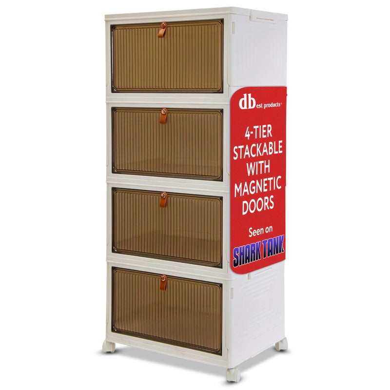 dbest products Quik Box Sport 4-Tier Stackable Storage Organizer - 24 Gallon Capacity Collapsible Bins with Magnetic Doors, Space-Saving Vertical Storage for Bedroom, Closet, Dorm Organization - Image 1