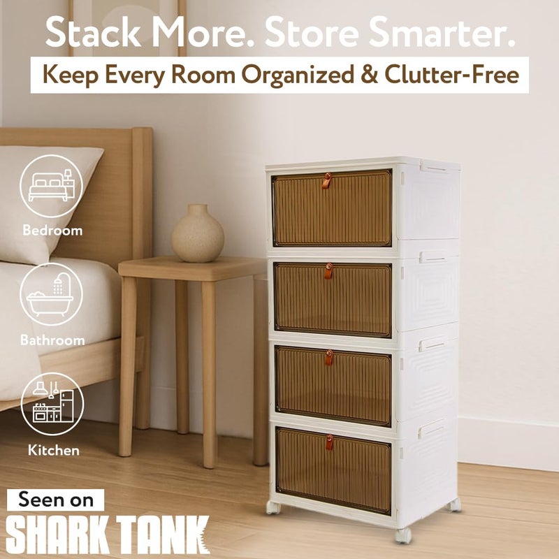 dbest products Quik Box Sport 4-Tier Stackable Storage Organizer - 24 Gallon Capacity Collapsible Bins with Magnetic Doors, Space-Saving Vertical Storage for Bedroom, Closet, Dorm Organization - Image 2